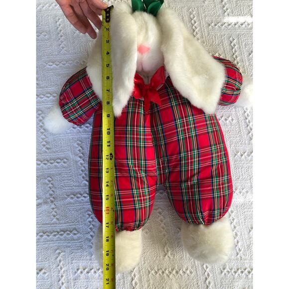 VTG L’Art de Chine Plaid Christmas Bunny Plush Holiday Decor Lg 20" Cottagecore - Picture 10 of 10